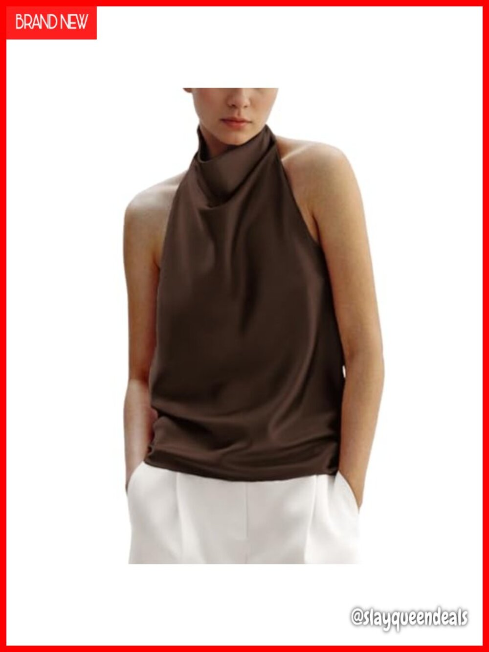 Silk Satin Halter Tank Top Draped Front Backless Elegant Camisole Summer